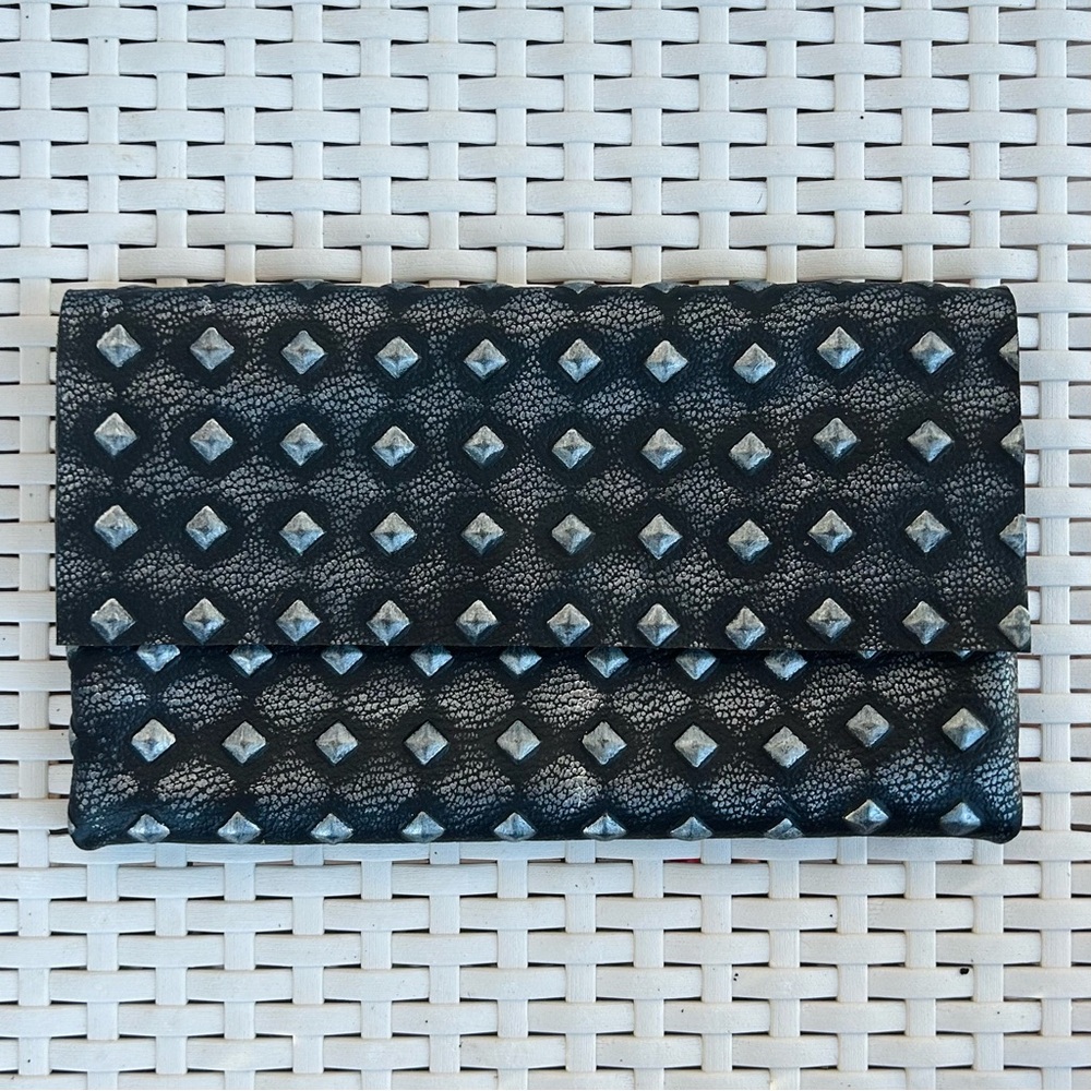 Genuine Leather Black Silver Envelope Clutch Handbag Artisan Handmade Minimalist